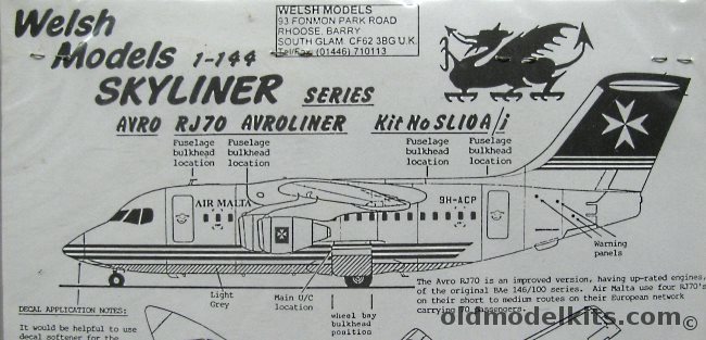 Welsh 1/144 Avro RJ70 Avroliner Air Malta - Bagged, SL10Ai plastic model kit